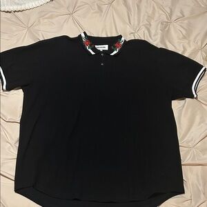 Reason Black Polo Shirt with Floral Collar